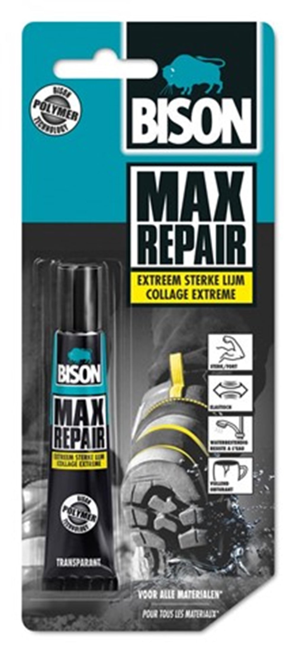 Bison max repair power 20 gram- extra krachtige en flexibele reparatielijm, transparant, ideaal voor schoenen, rubber, leer, 1001 reparaties, 20 gram tube