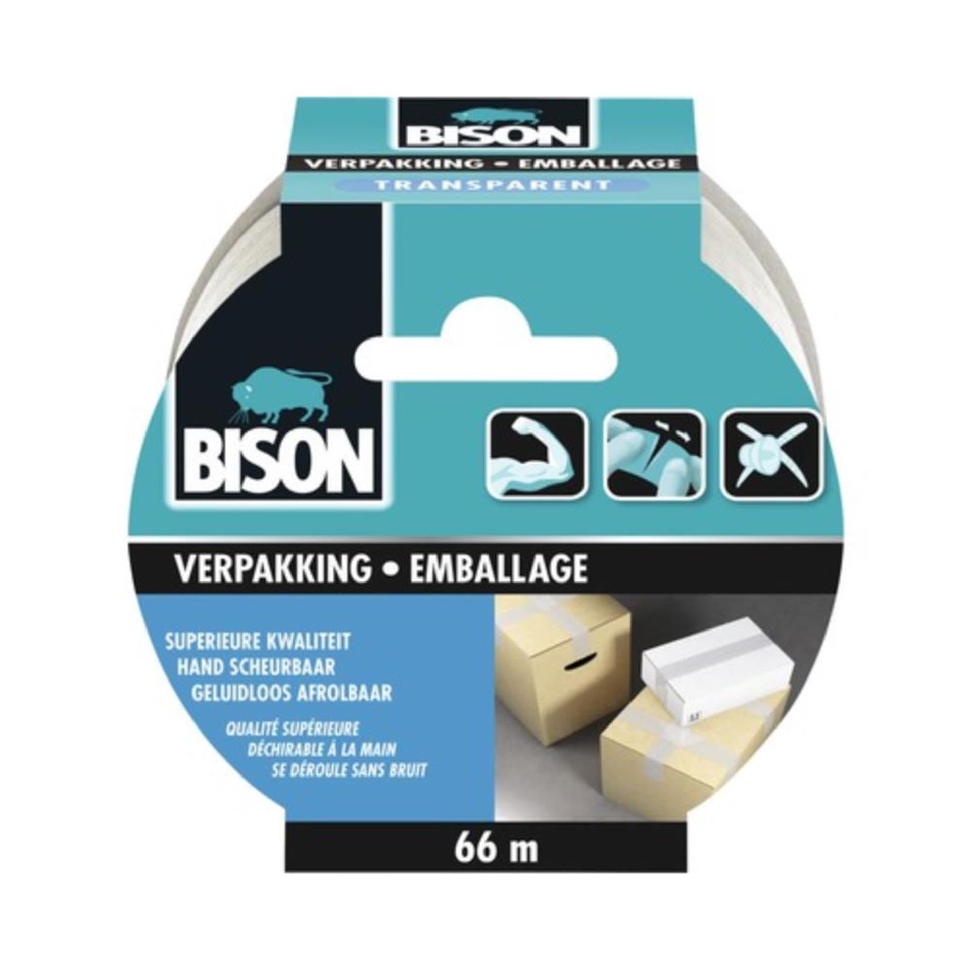 Bison verpakkingstape transparant rol 66 mx 50 mm