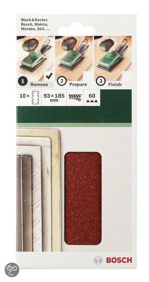 Bosch 10-delige schuurbladset voor vlakschuurmachines 93 x 230 mm - korrel 60; 120; 180