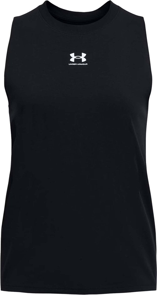 Under armour ua rival muscle tank-blk dames sportshirt - zwart - wit