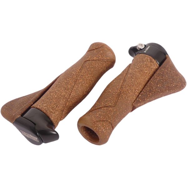 Ergonomic bike grip 130mm, Dura cork and aluminum, black brown, 34mm thickness, 235g