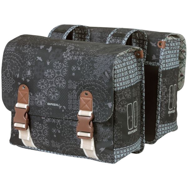Basil Bohème Dubbele Fietstas - Zwart - 35L - Waterafstotend - Kunstleren Details