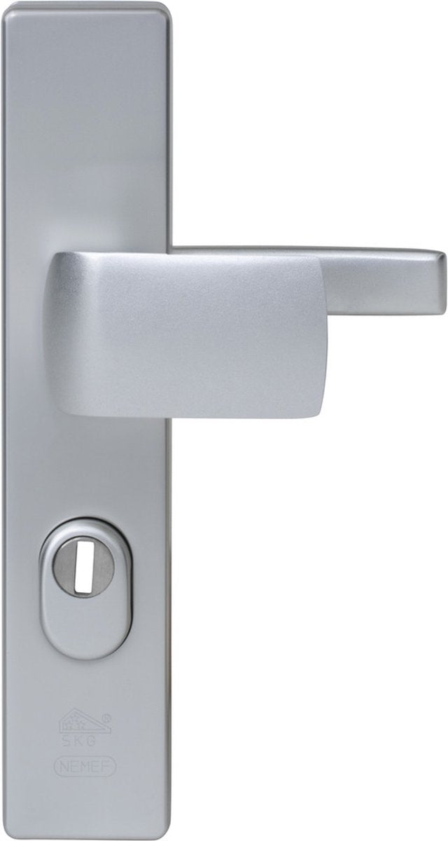 Nemef veiligheidsbeslag met kerntrek beveiliging knop kruk pc72 skg3 langschild 3415-ii aluminium f1