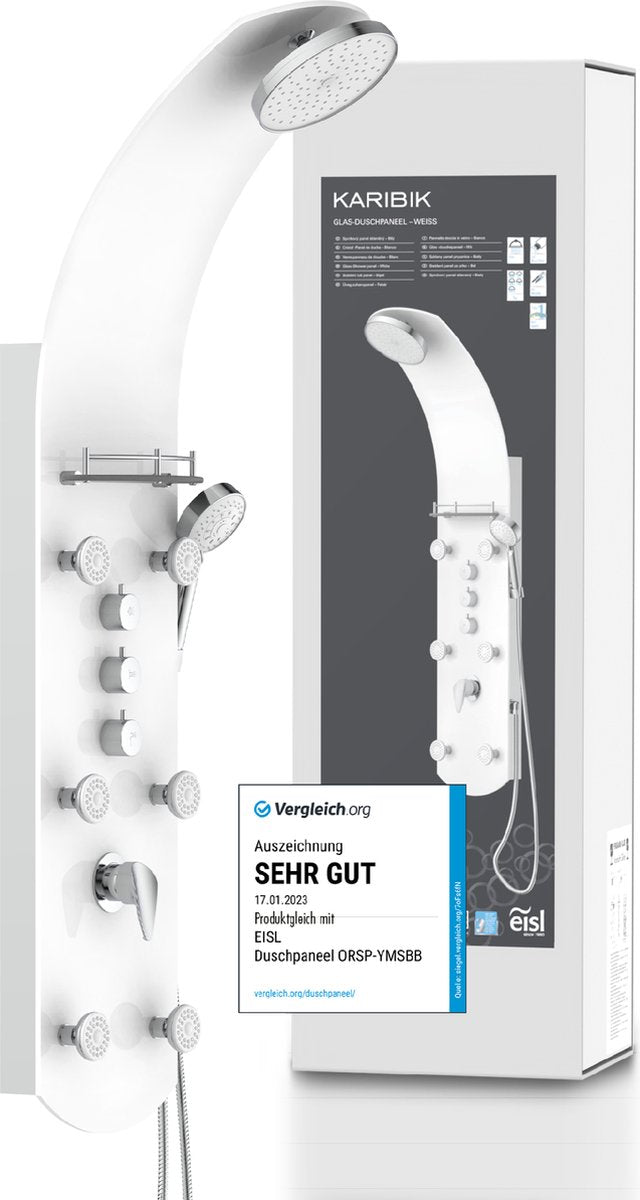Eisl karibik glas-douchepaneel met mengkraan, wit