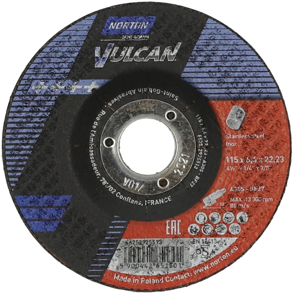 Norton schruppscheibe vulcan inox grinding discs 115x6.4x22 vulcan inox