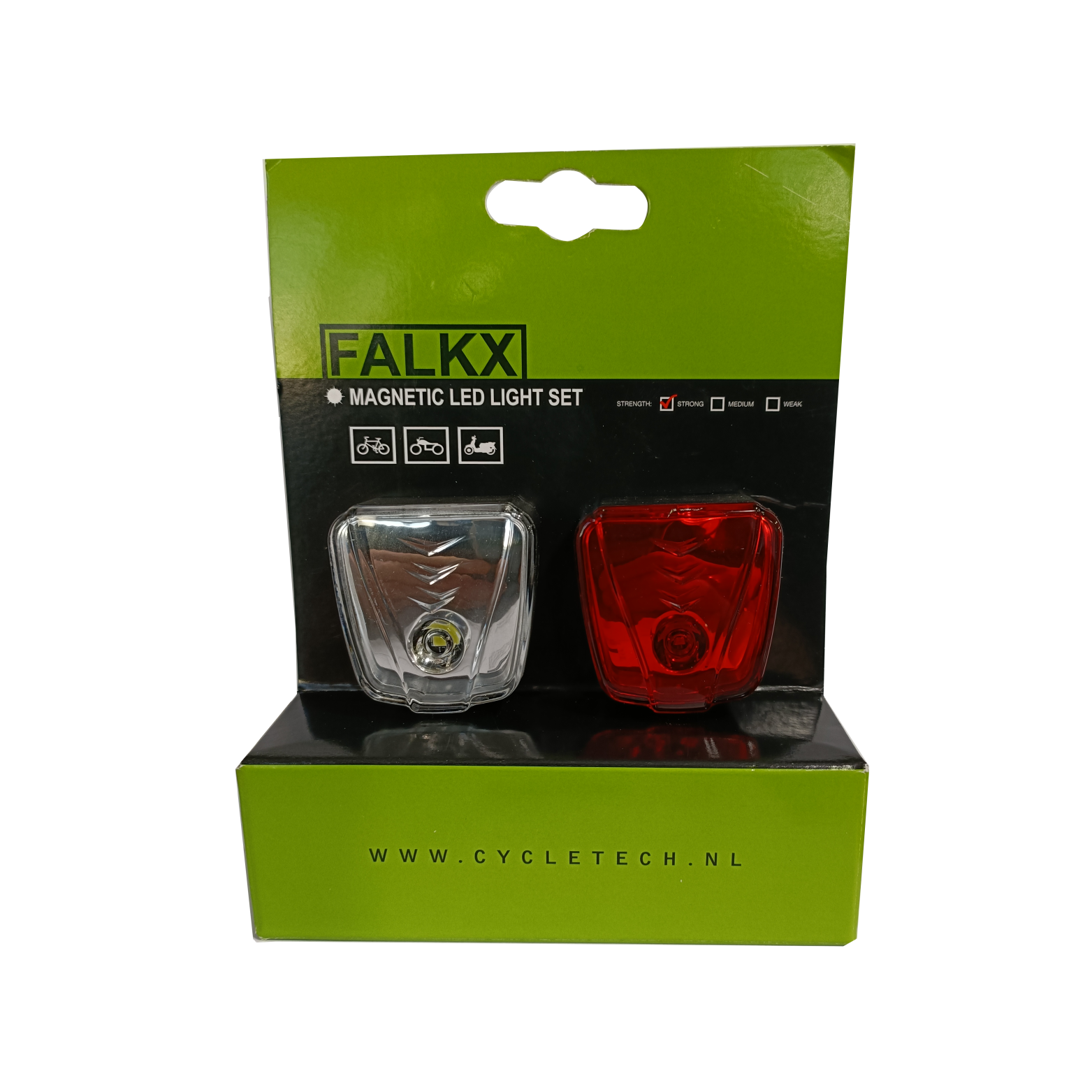 FALKX magneet verlicthing. Set voor en achter. 0,5W led (hangverpakking)