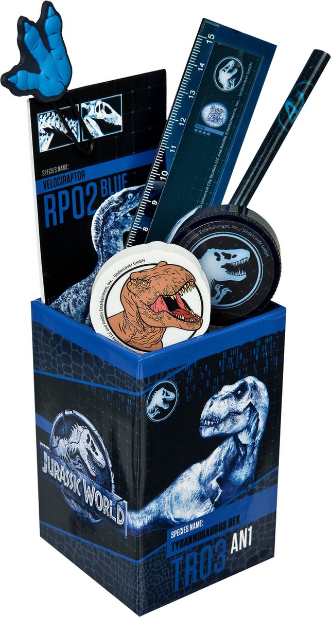 Undercover - jurrasic world pennenbak met inhoud 7-delig - kunststof - multicolor