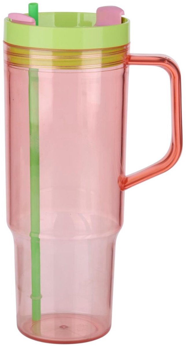 Alpina beker met rietje en handvat 450ml – tumbler – roze