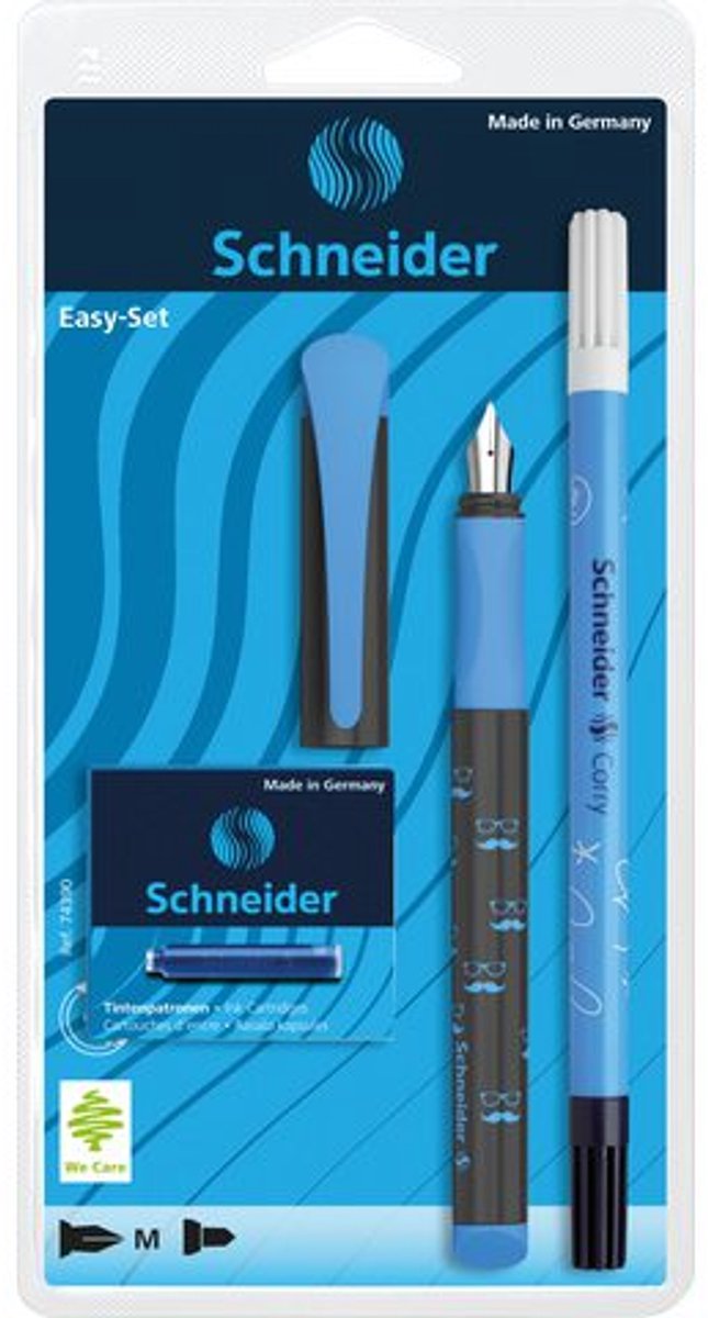 Schneider schrijfwaren schneider vulpen set - easy - blauw - set vulpen - inktwisser - inktpatronen - s-74390