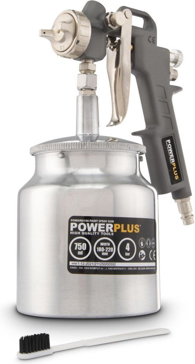 Powerplus powair0106 pneumatisch verfpistool - verfspuit - max. druk: 4bar - 750ml bovenbeker - spuitbreedte 180-220mm