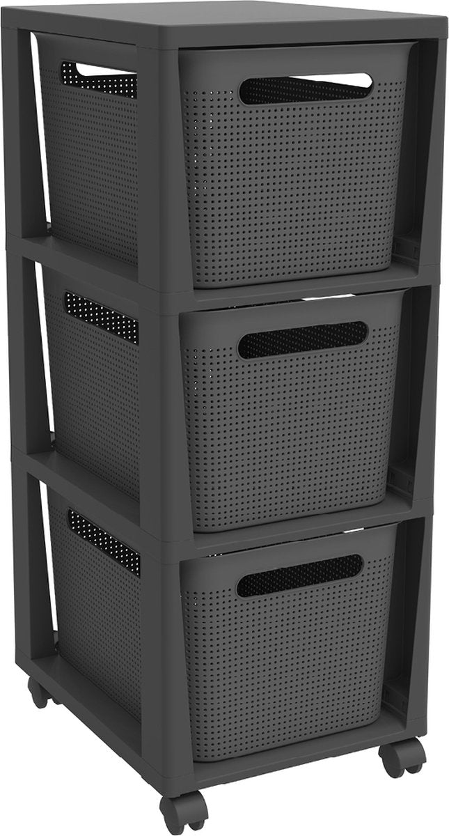 Rotho tower brisen - ladekast 3 x 16l met wieltjes - antraciet