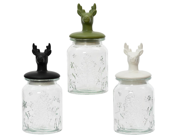 Decoris voorraadpot glas m. deksel hertenkop