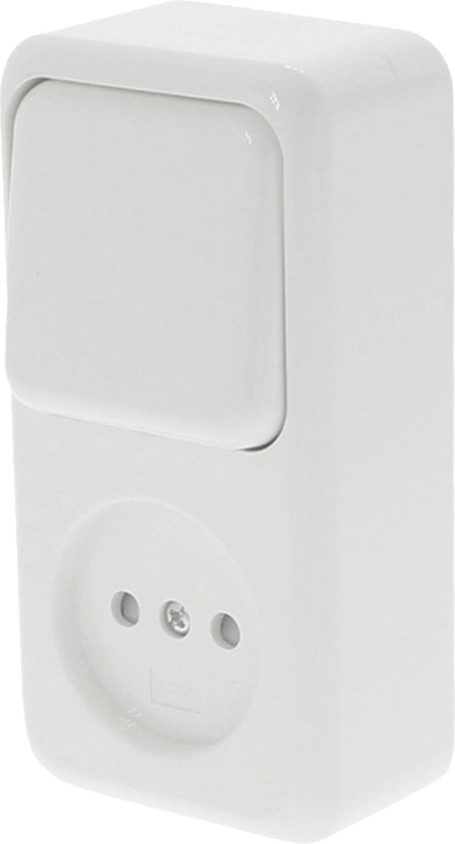 Q-link - wandcontactdoos - opbouw - 1-voudig stopcontact - 1-voudig wisselschakelaar - kinderbeveiliging - polarwit