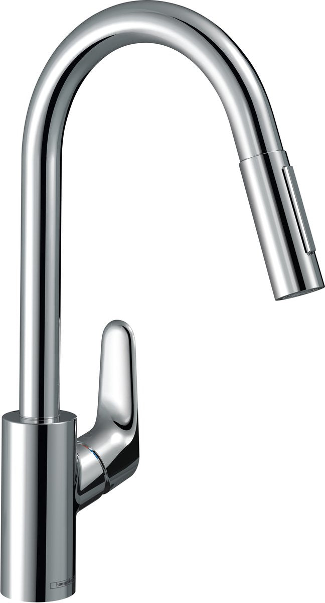 Hansgrohe focus m41 - keukenmengkraan - ééngreeps bediening - 240mm - uittrekbare vuistdouche - chroom - 2 straalsoorten