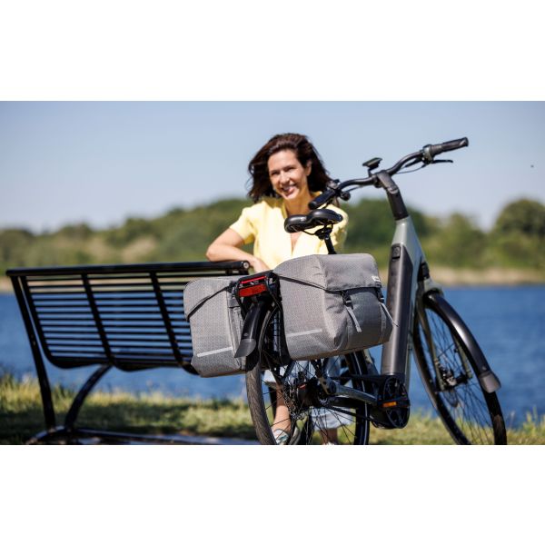 Burgers - new looxs new looxs ® nima mondi joy double - dubbele fietstas - geschikt voor elke bagagedrager - ook voor electrische fietsen - 100% gerecycled polyester - stevig, ruim en vormvast - 38l – grijs