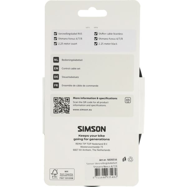 Simson versnellingskabelset nexus 4 7 8 rvs - zwart