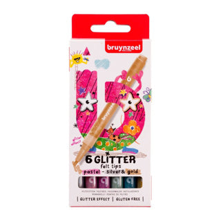 Bruynzeel • glitter viltstiftenset pastel 6 kleuren