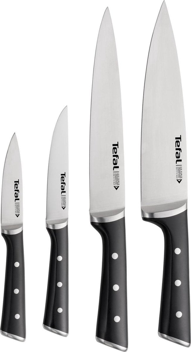 Tefal ice force k2324s74 - messenset - 4-delig - schilmes, koksmes, keukenmes en vleesmes - roestvrij staal - vaatwasserbestendig