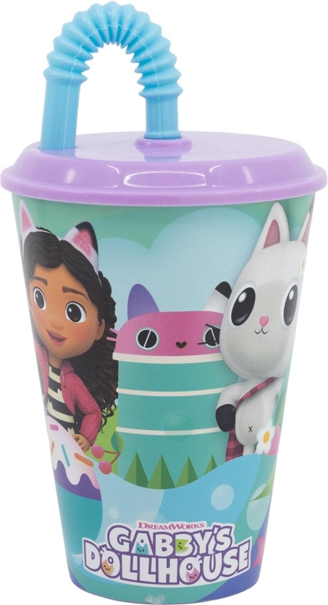 Gabby's poppenhuis gabby`s dollhouse drinkbeker met rietje - bioscoop beker - 430 ml. - gabby`s poppenhuis