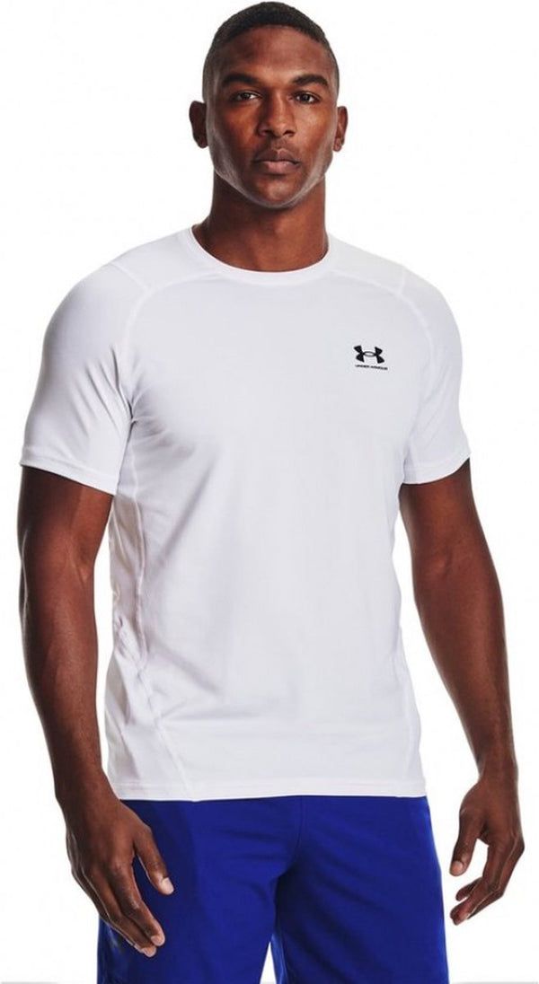 Under armour ua hg armour fitted ss-wht heren sportshirt - wit - zwart s