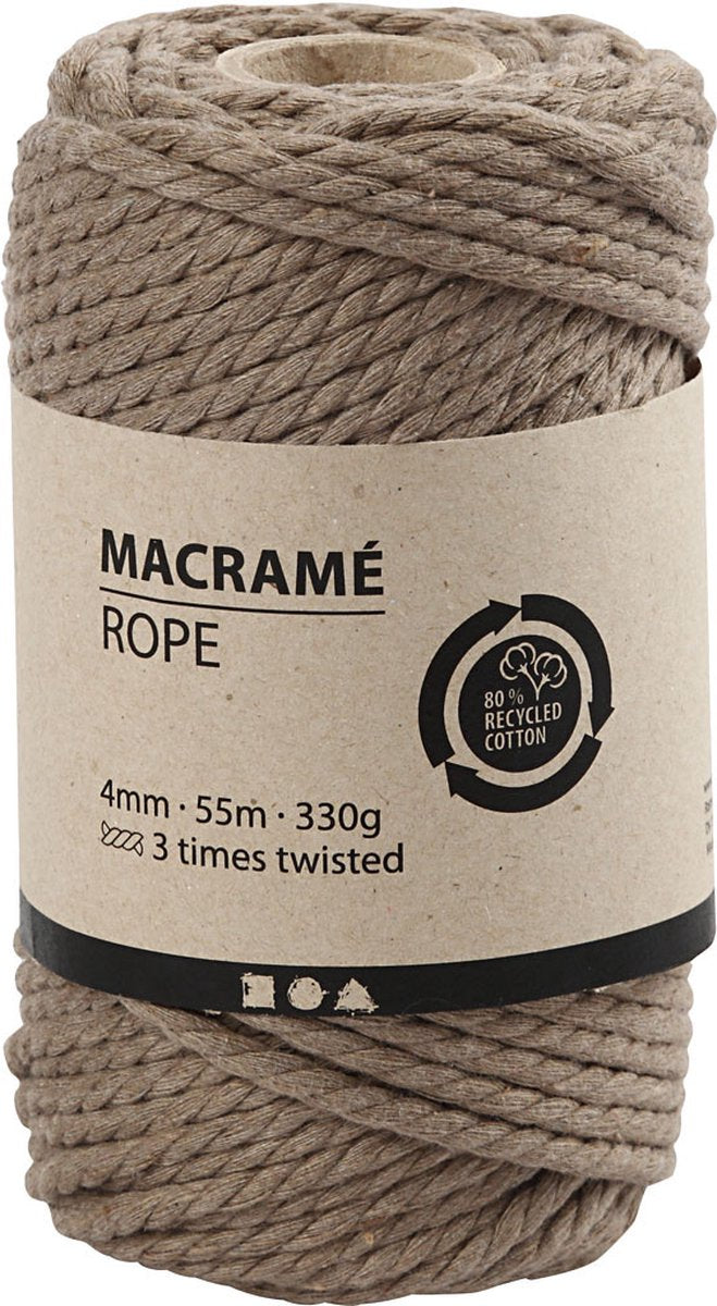 Creativ company macramé koord lengte 55 m diameter 4 mm licht bruin 330 g 1 rol