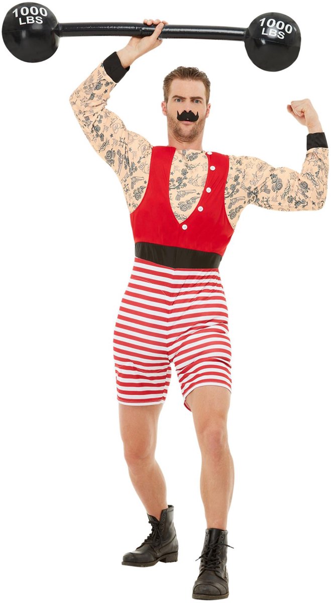 Smiffys - deluxe strongman kostuum - l - rood wit
