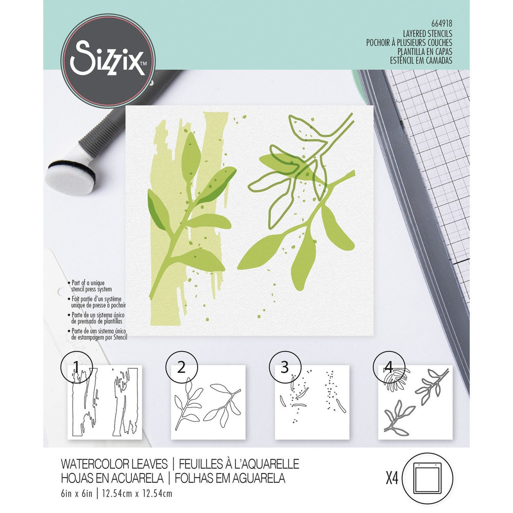 Sizzix • layered stencils watercolor leaves 4stuks