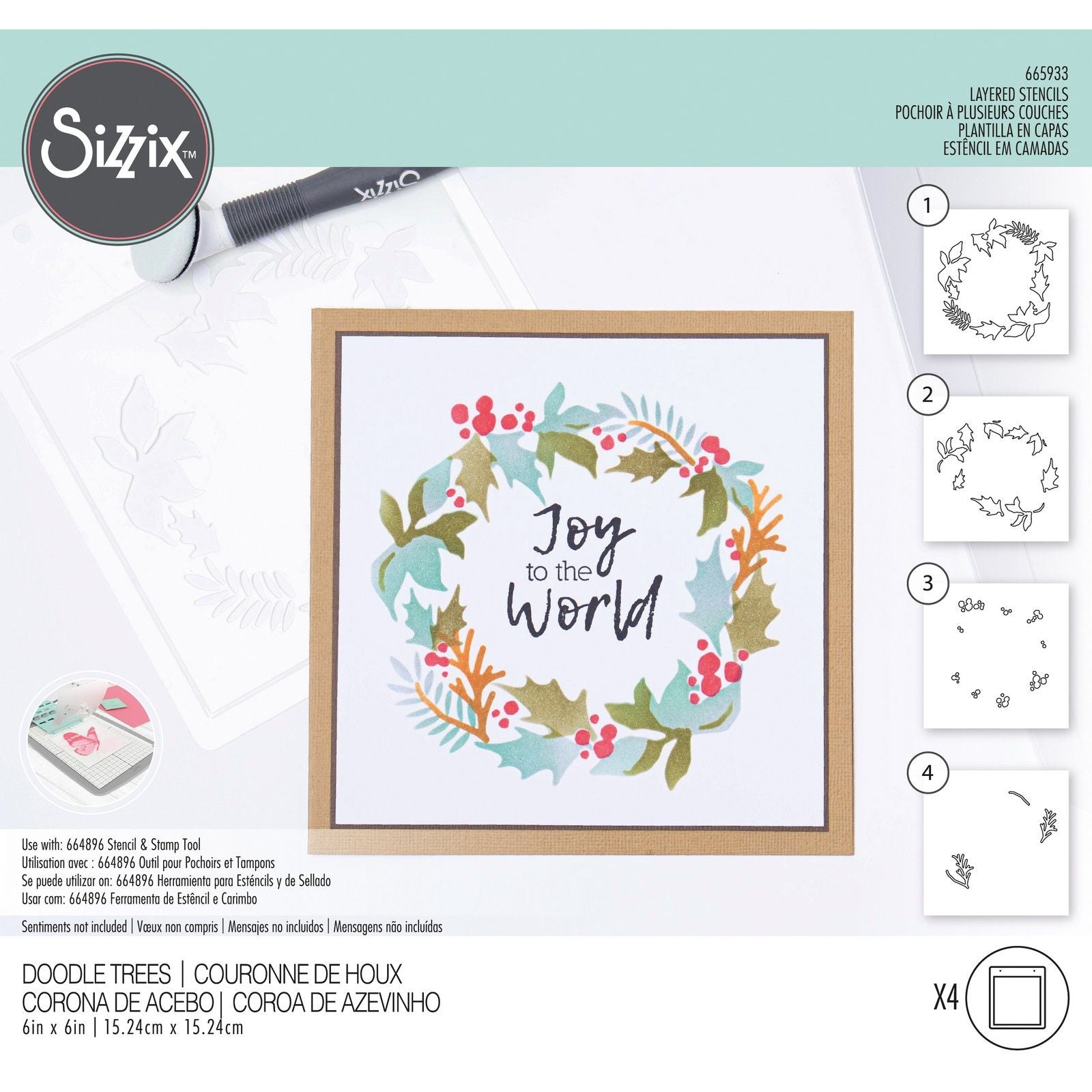 Sizzix • layered stencils holly wreath 4stuks