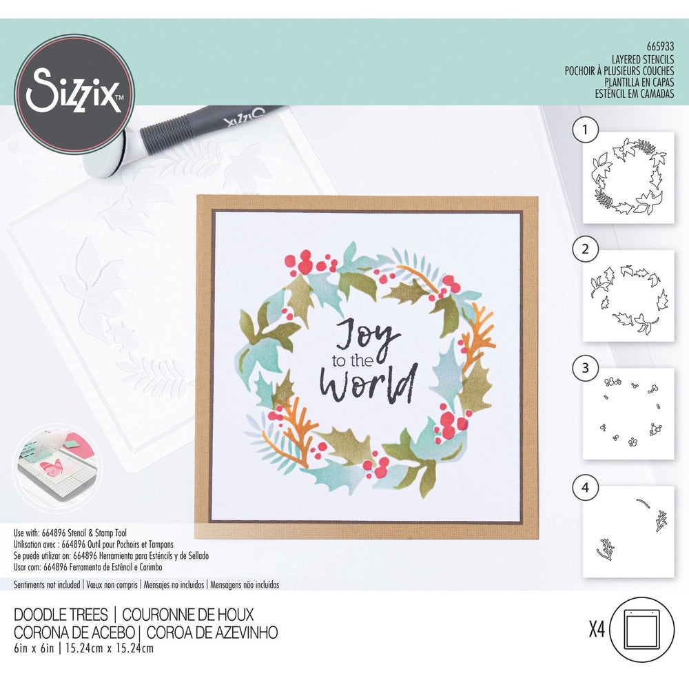 Sizzix • layered stencils holly wreath 4stuks