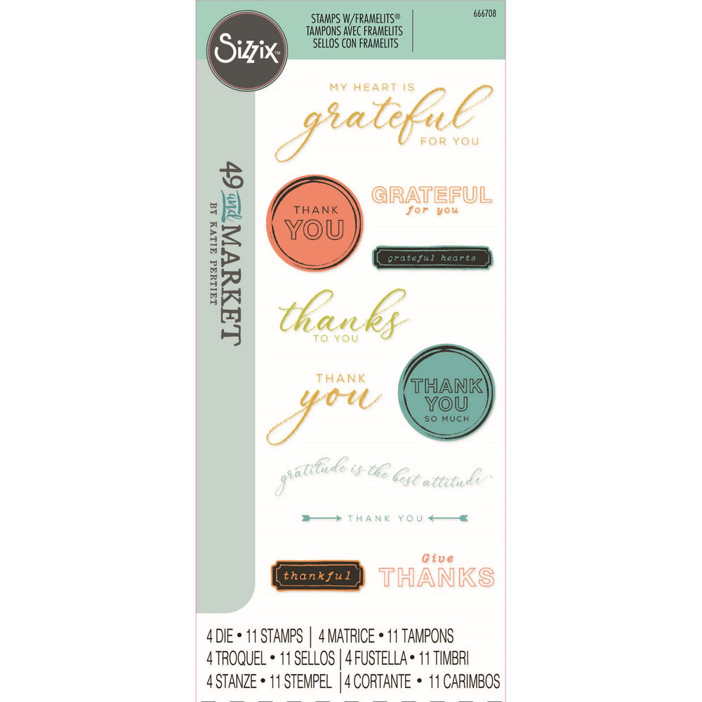 Sizzix • clear stamp set with framelits die thankful sentiments 15pcs