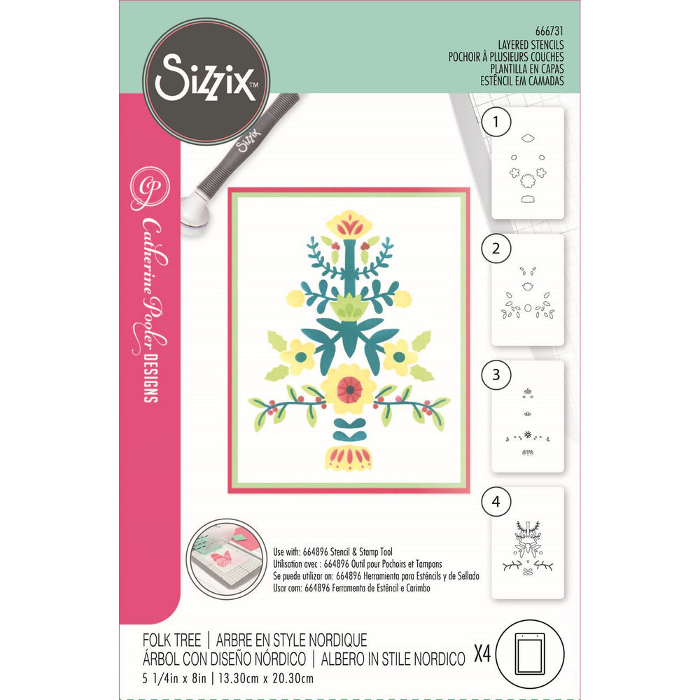 Sizzix • layered stencils a6 folk tree 4pcs