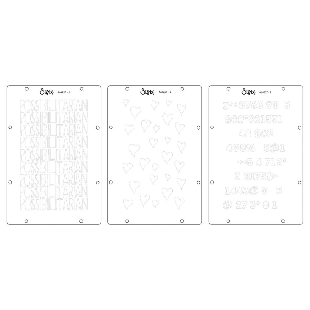 Sizzix • studio stamps set 13pcs 3pcs stencils possibilitarian by cat kerr