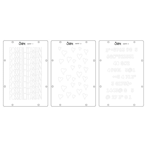Sizzix • studio stamps set 13pcs 3pcs stencils possibilitarian by cat kerr
