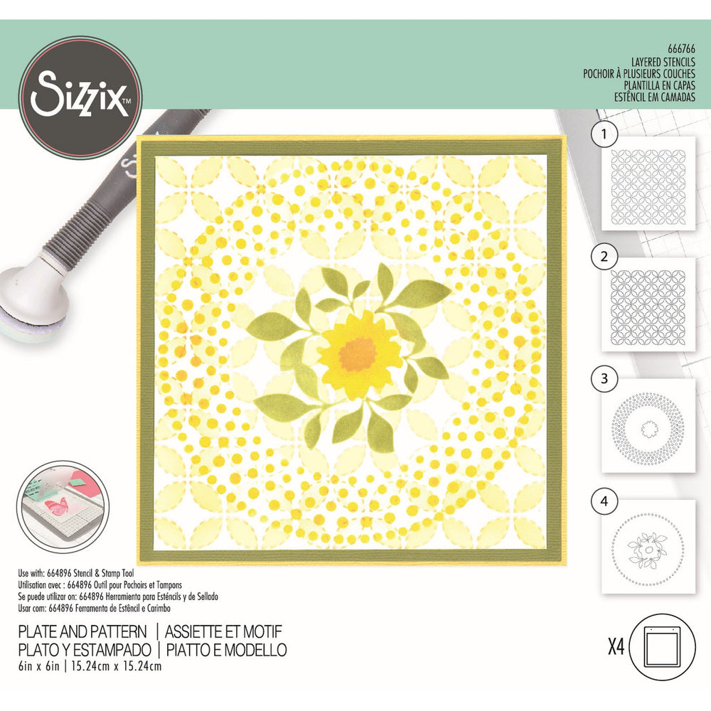 Sizzix • layered stencils plate pattern 4pcs
