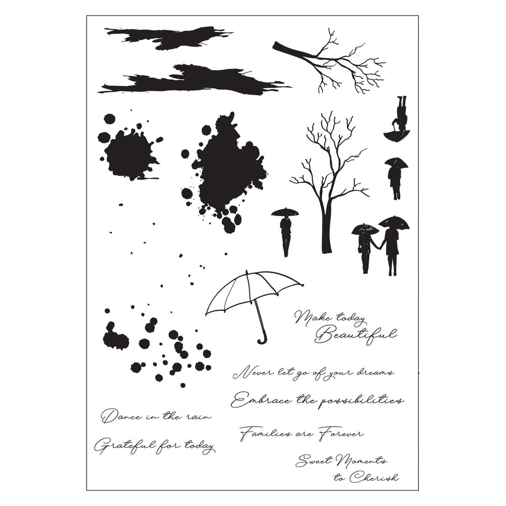 Sizzix • clear stamp a5 20pcs 3pcs framelits die creative coordinations, rainy day feeling