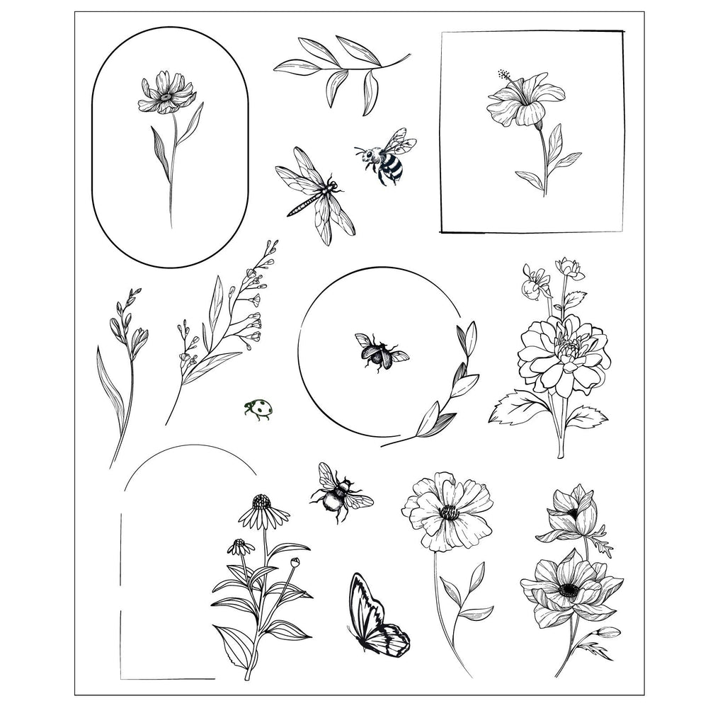 Sizzix • clear stamp set 18pcs floral frames and mini flowers by willow wolfe