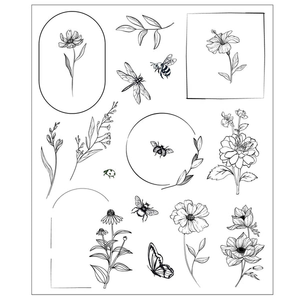 Sizzix • clear stamp set 18pcs floral frames and mini flowers by willow wolfe