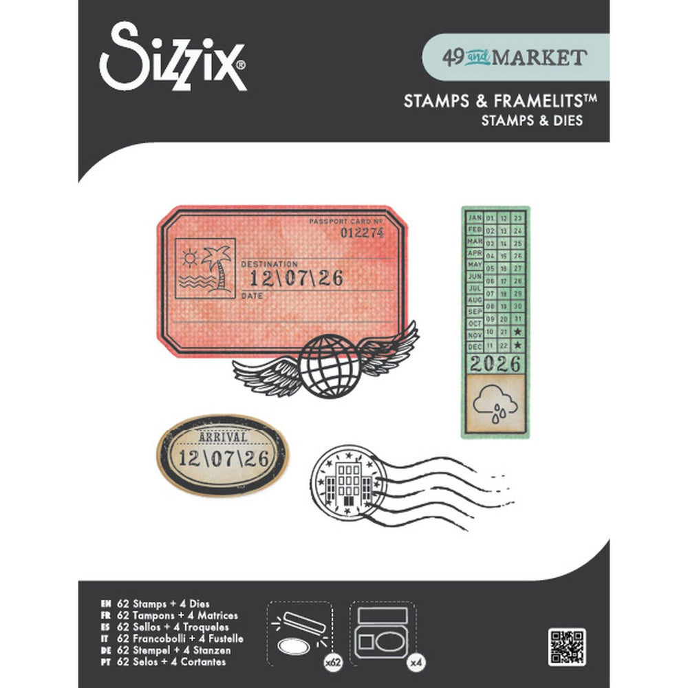 Sizzix • clear stamps set 62pcs 4pcs framelits globetrotter’s mark by 49 market
