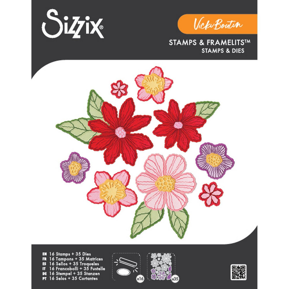 Sizzix • clear stamps set 16pcs 35pcs framelits die floral layers 1 by vicki boutin