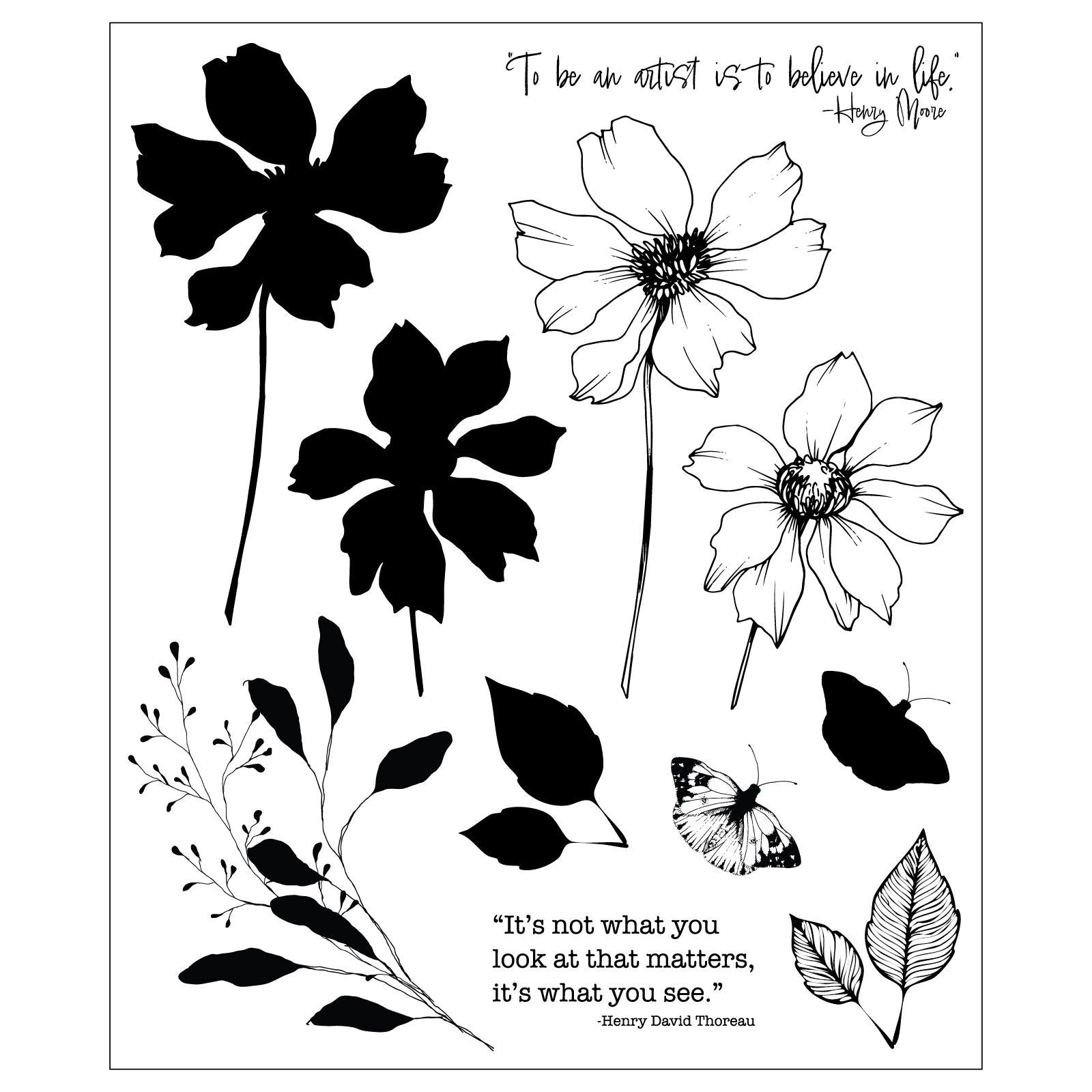 Sizzix • clear stamp set 11pcs wild blooms by willow wolfe