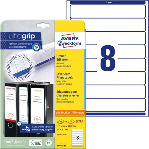 Folder etiketten avery l6060-25 wit 192x34mm 200 etiketten