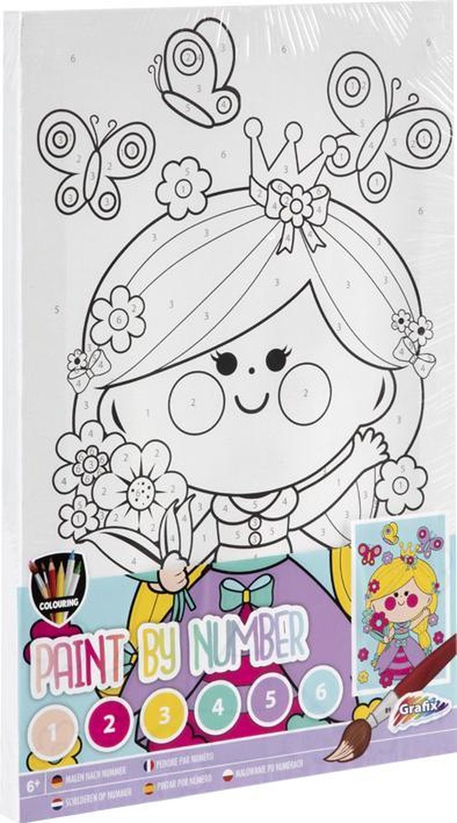 Grafix schilderen op nummer voor kinderen | thema prinses | afmeting a4 - inclusief verf + penseel