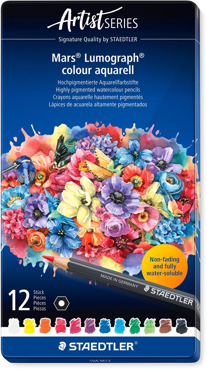 Staedtler - artist series - mars® lumograph® colour aquarell 104 - metalen set met 12 kleuren