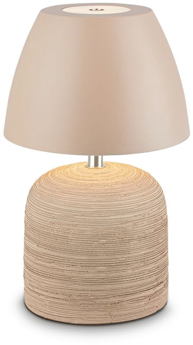 B.k.licht briloner cera – tafellamp oplaadbaar – draadloos – voor binnen en buiten – dimbaar – oplaadbare accu – keramiek – beige – ø14 x 36 cm