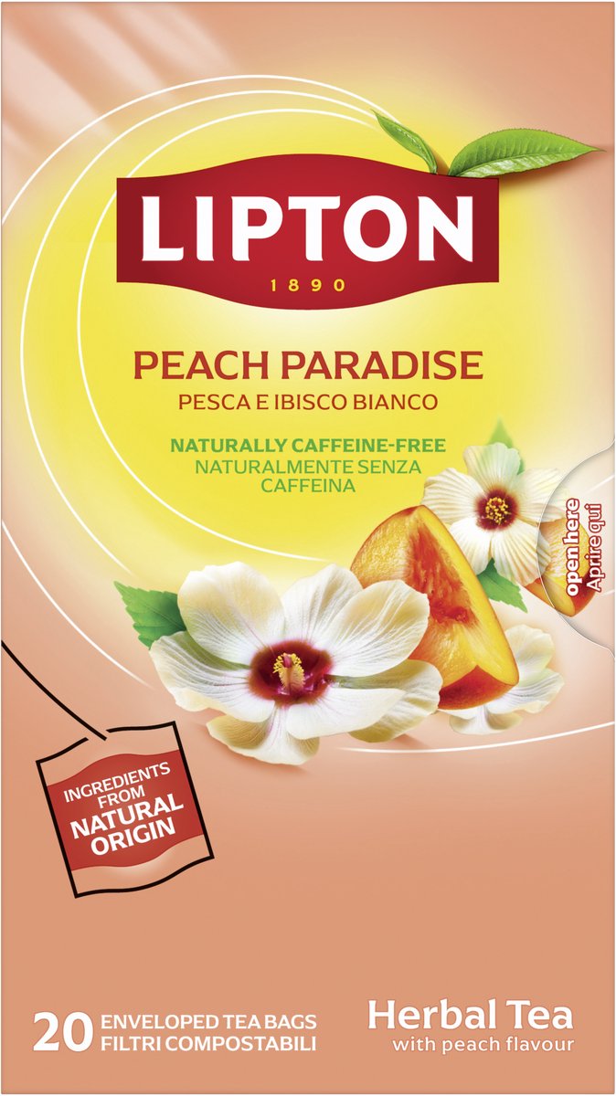 Lipton herbal tea paradise peach - 80 piramide theezakjes - perzik kruidenthee - 4 x 20 zakjes - voordeelverpakking