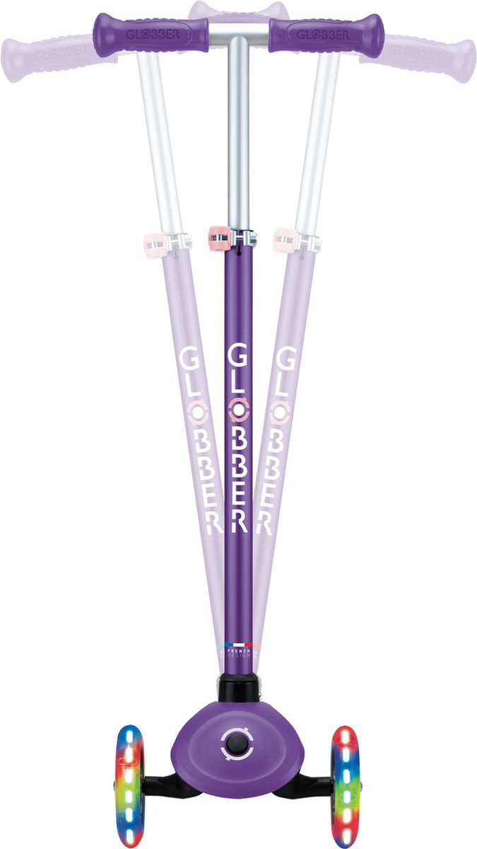 Globber 3-wiel step - primo plus lights purple - paars - lichtgevende wielen - in hoogte verstelbaar - vanaf 3 tot 9 jaar