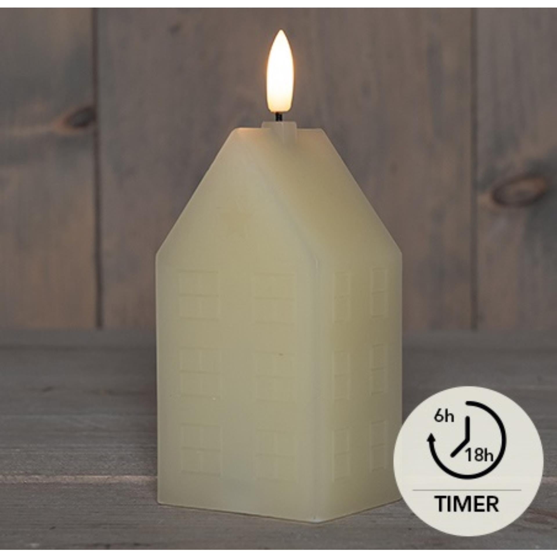 Anna's collection led kaars wax huisje 3d vlam op 2xaa batterij met timer 5x6x15cm ivoor