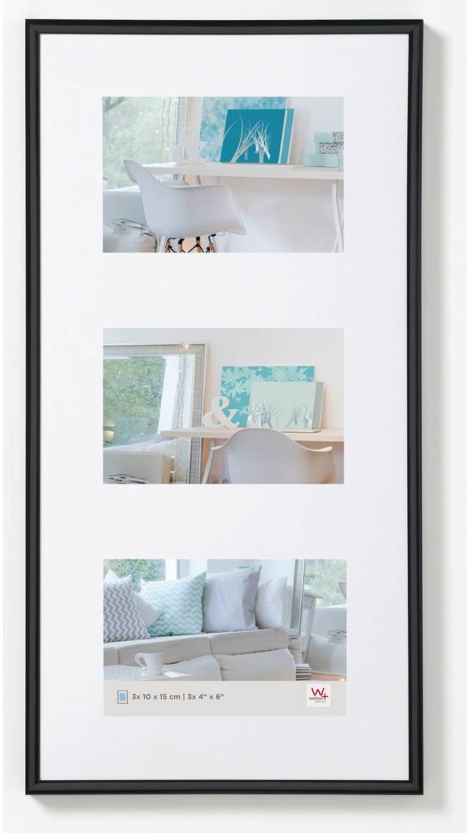 Walther new lifestyle - kunststof lijst - fotoformaat 3x 10x15 cm - zwart
