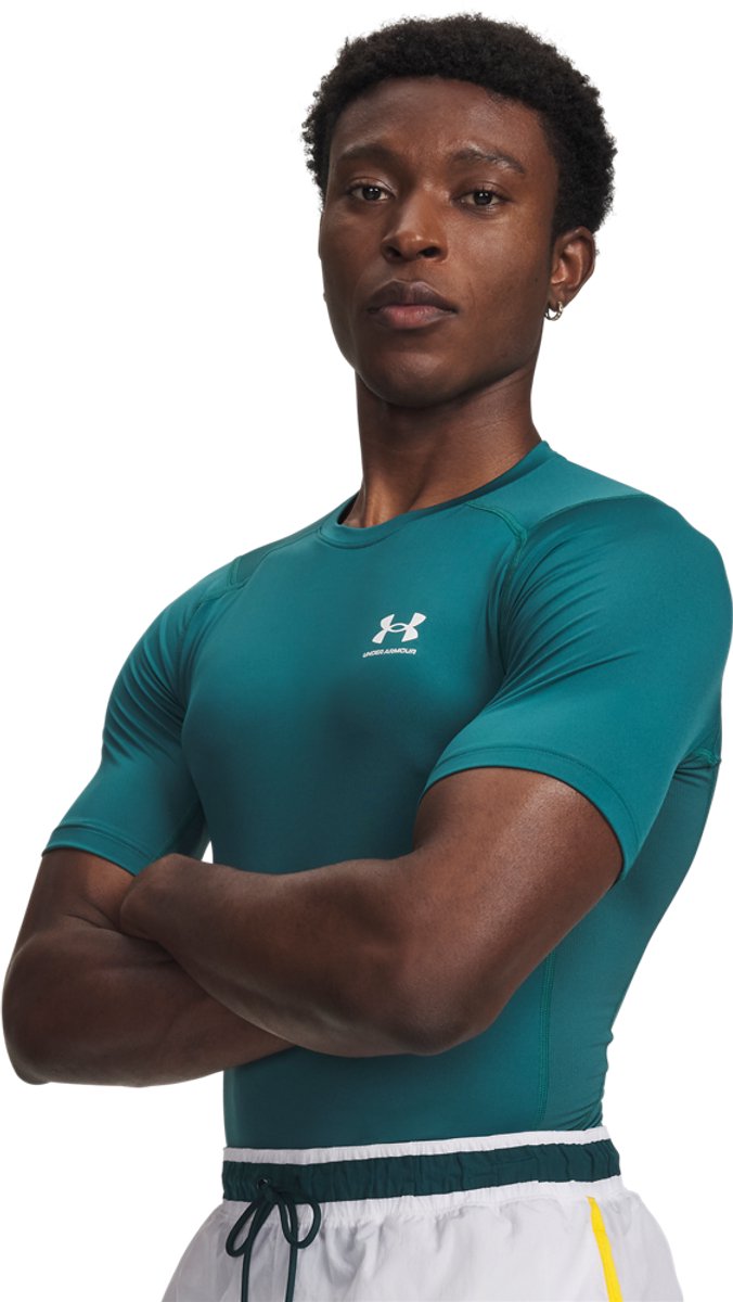 Under armour ua hg armour comp ss-grn heren sportshirt - rack groen - wit