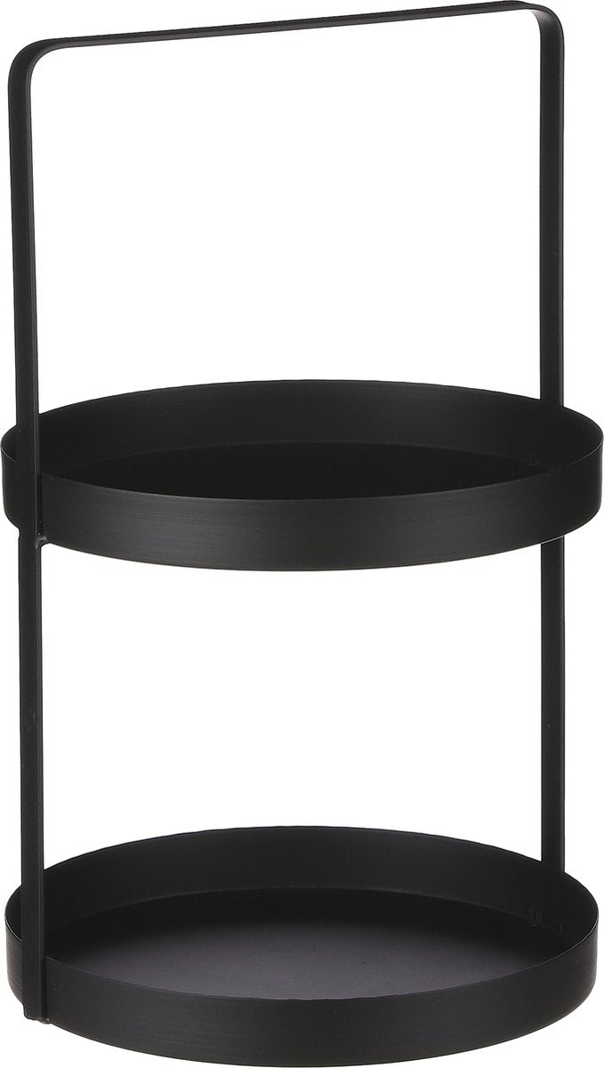 Mica decorations etagere 2 laags - h41 x ø25 cm - metaal - zwart